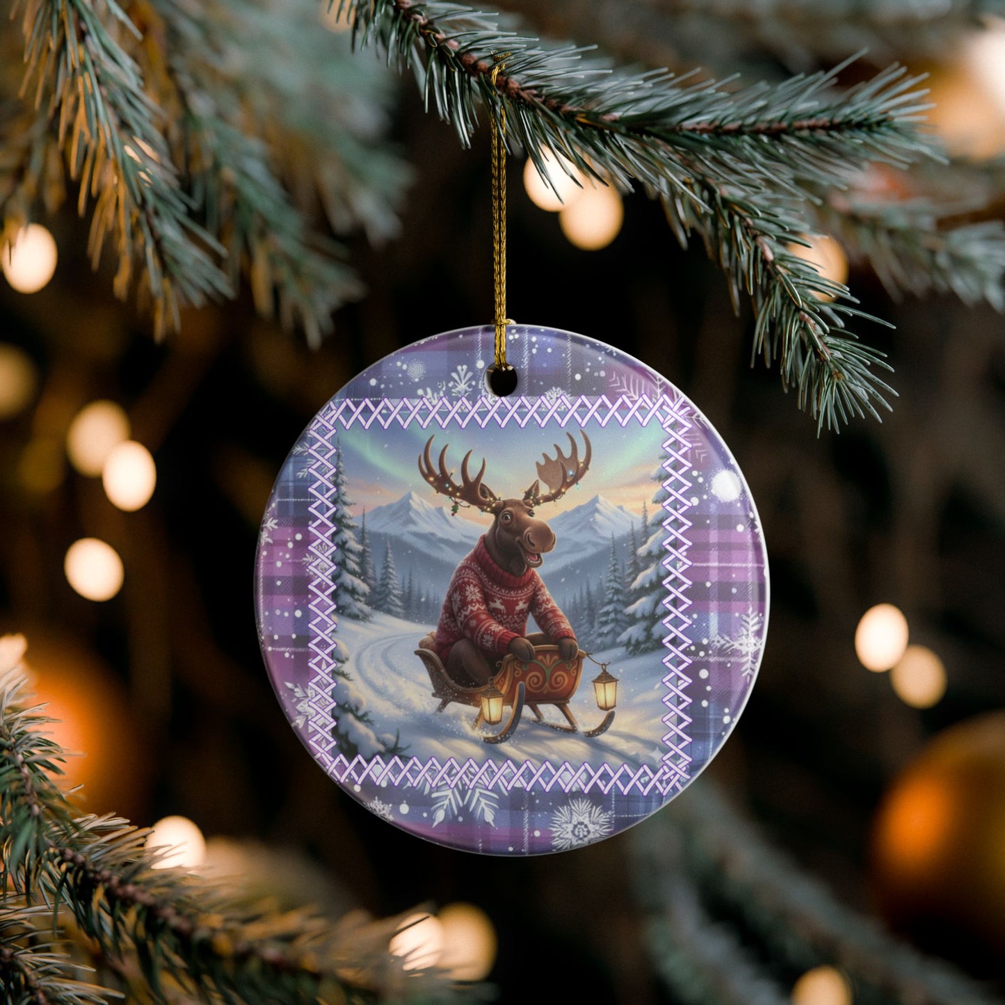 Whimsical Moose Sleigh Ride Christmas Ornament - Winter Wonderland Ceramic