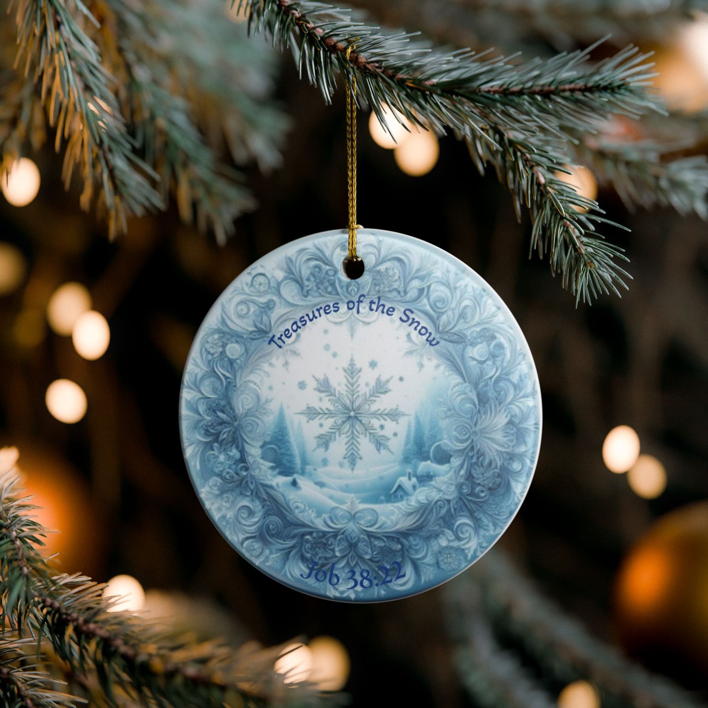 Treasures of Snow Ornament - Job 38:22 Scripture Christmas Decoration
