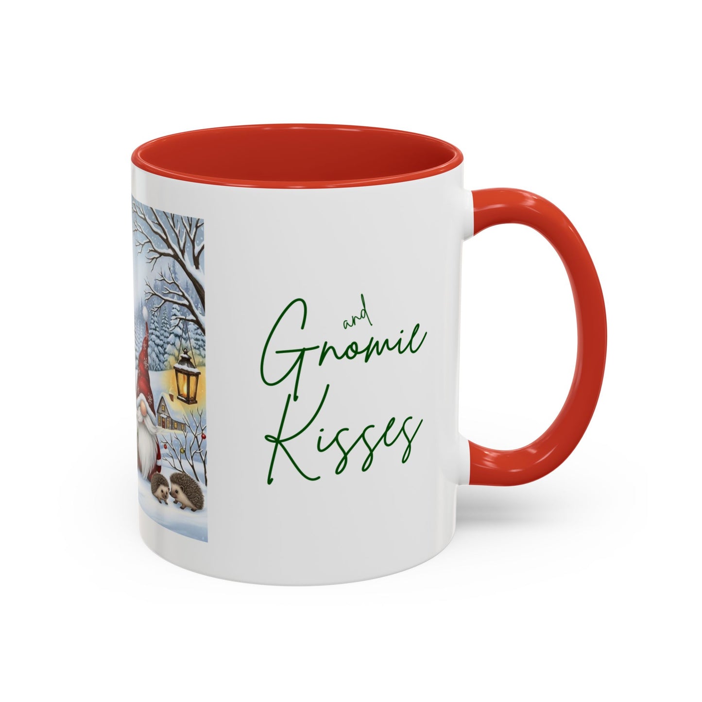 Holiday Wishes & Gnomie Kisses Christmas Mug - Festive Gnome Holiday Cup, 11 oz, 15 oz