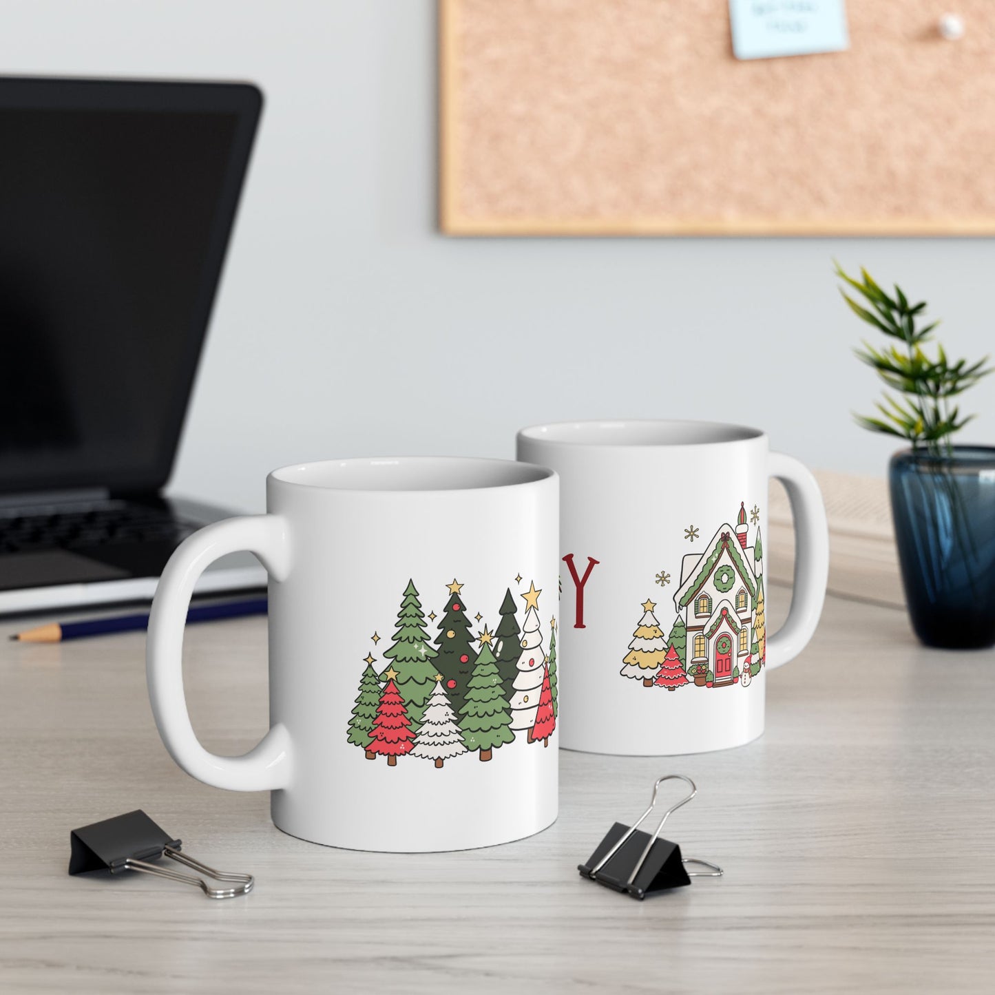 Joy Christmas Mug - Holiday Coffee Mug with Cozy Winter Scene, 11 oz