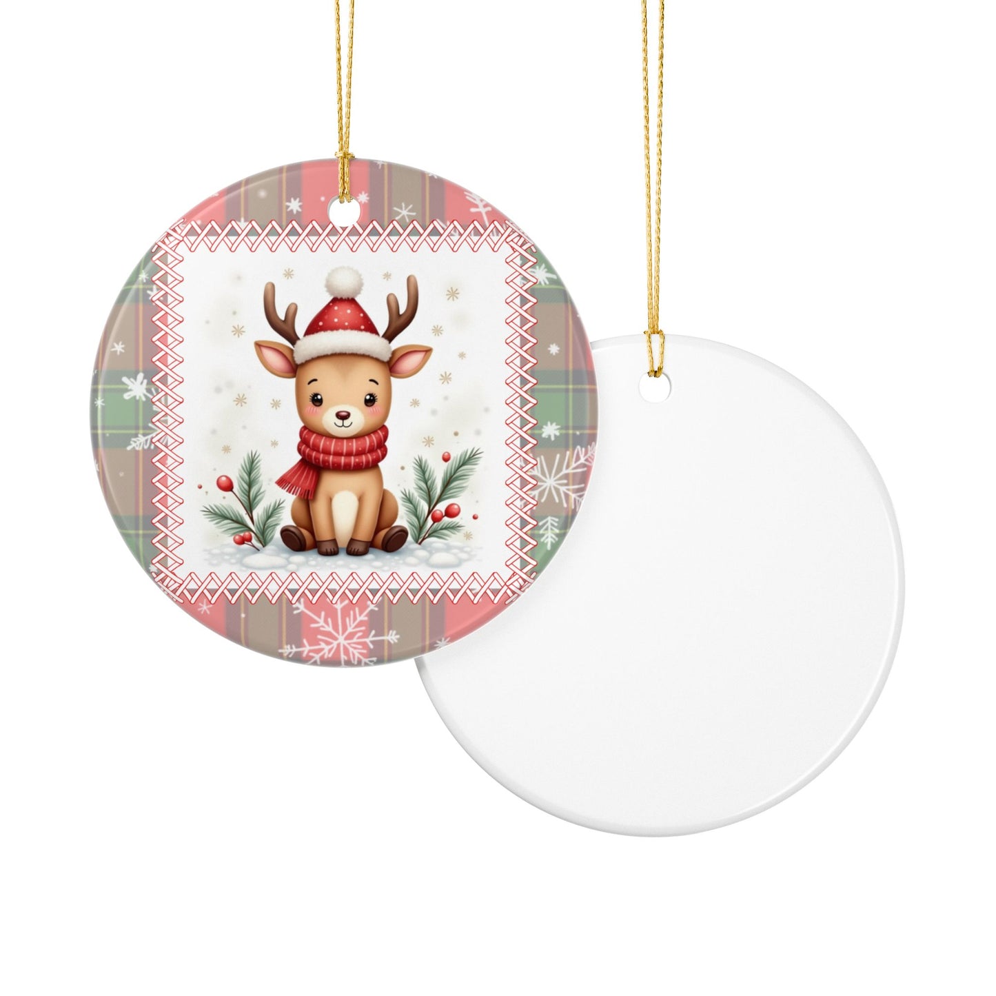 Baby Reindeer Christmas Ornament - Whimsical Winter Woodland Ceramic Decoration