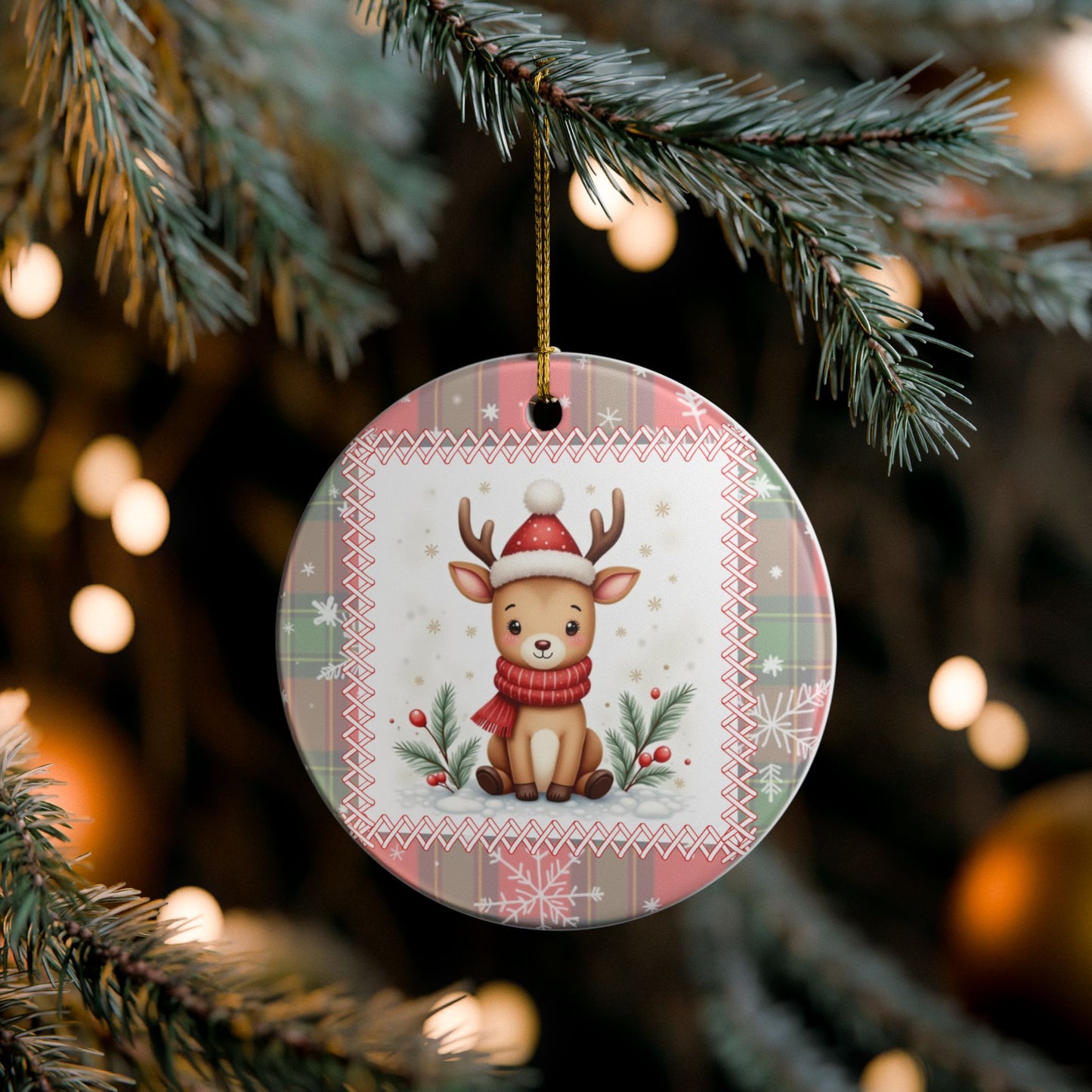 Baby Reindeer Christmas Ornament - Whimsical Winter Woodland Ceramic Decoration