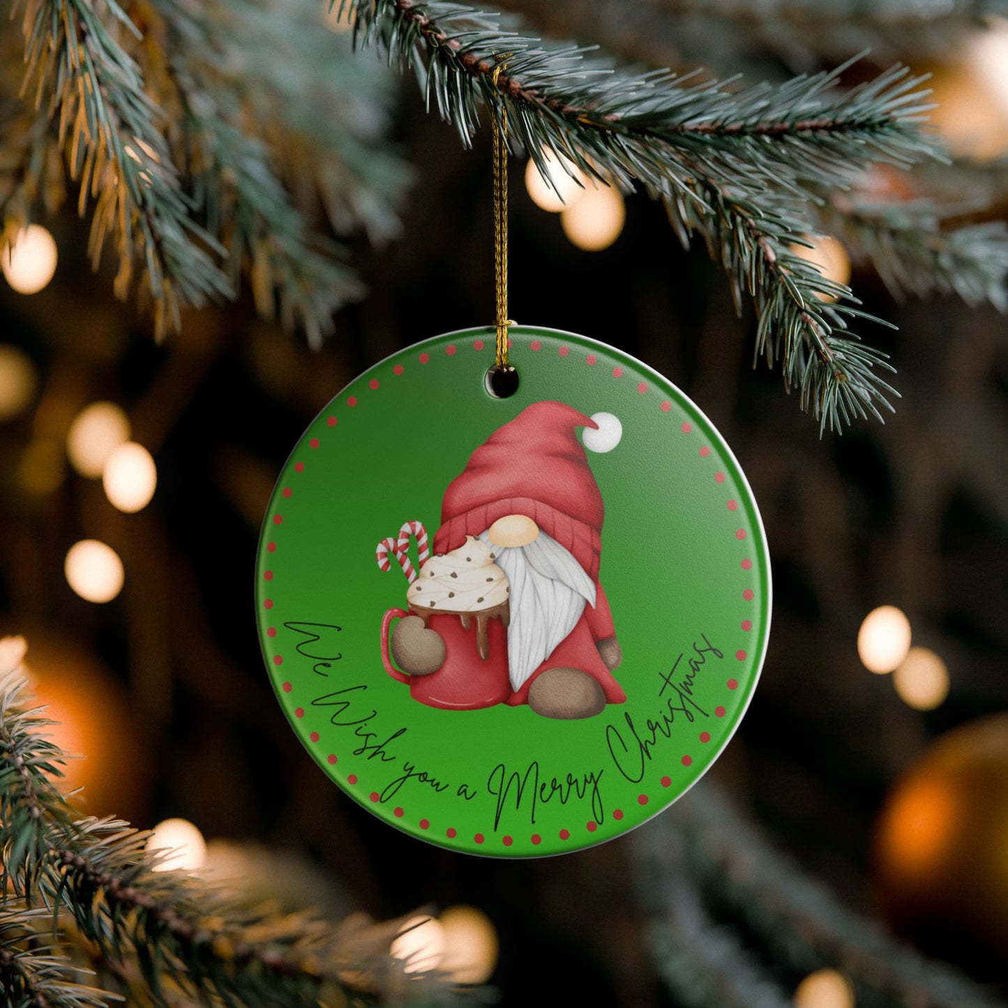 Merry Christmas Gnome & Cocoa Ornament - Festive Holiday Tree Decoration