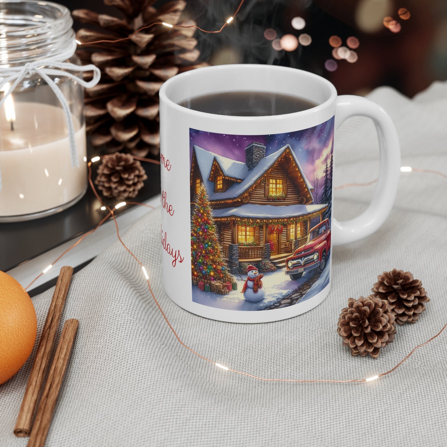 Home for the Holidays Mug - Vintage Christmas Cup, 11 oz