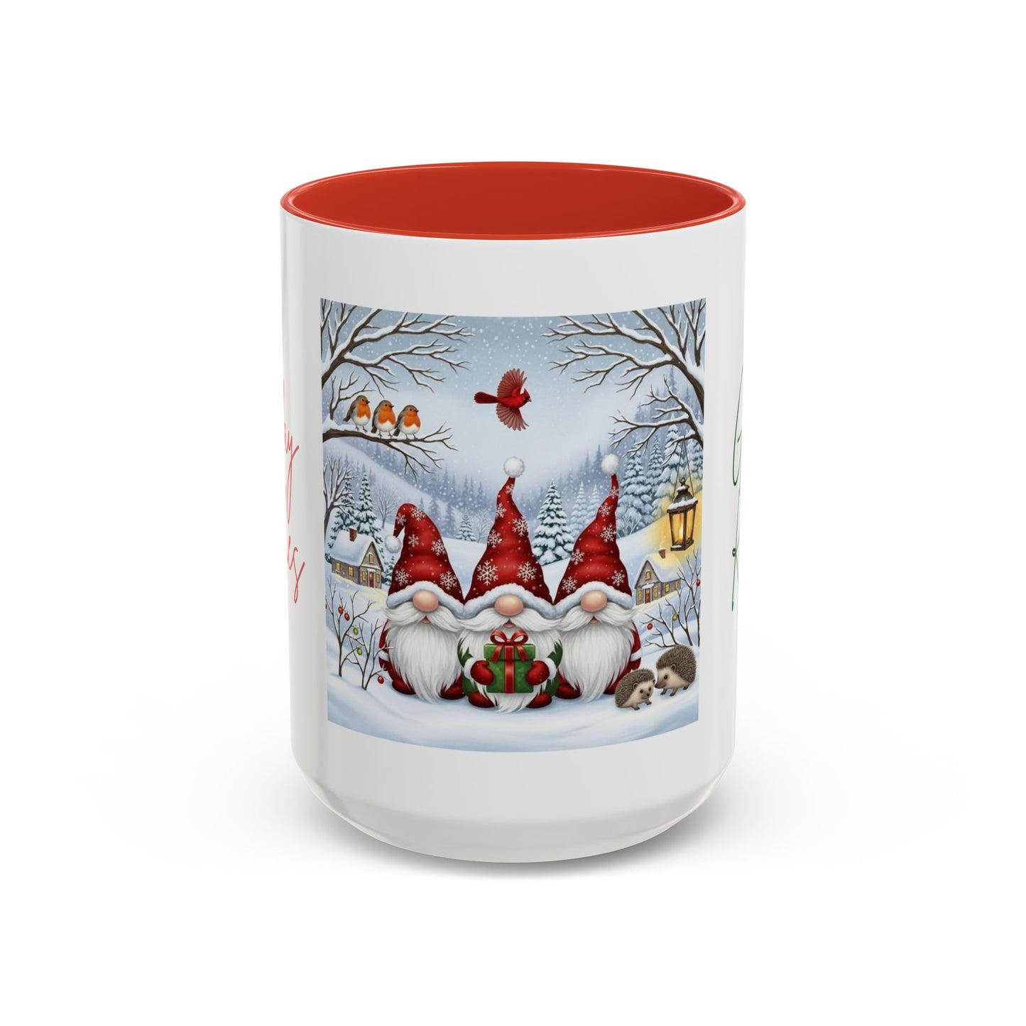Holiday Wishes & Gnomie Kisses Christmas Mug - Festive Gnome Holiday Cup, 11 oz, 15 oz