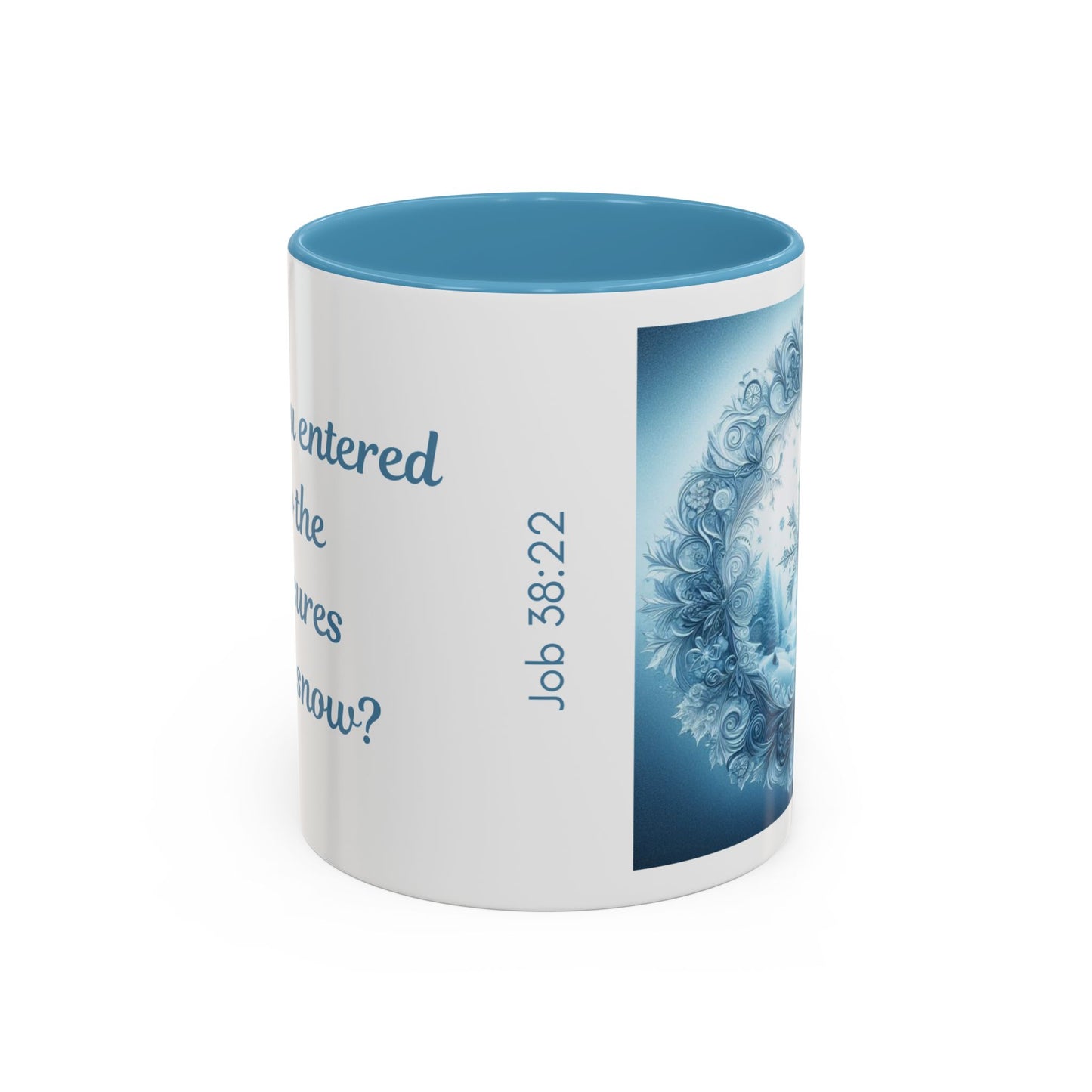Treasures of the Snow Christmas Mug - Job 38:22 Winter Faith Cup, 11 oz, 15 oz
