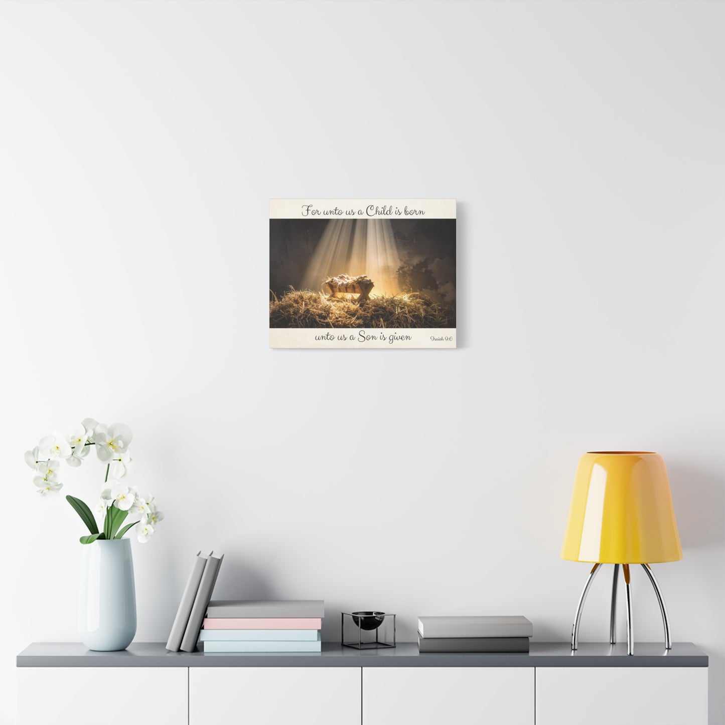 For Unto Us A Child Is Born Canvas Wall Art - 20x16  Isaiah 9:6 Nativity Print