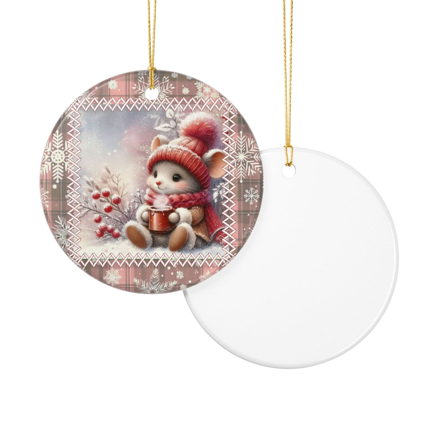 Cozy Mouse with Hot Cocoa Christmas Ornament - Sweet Winter Woodland Ceramic Decoration
