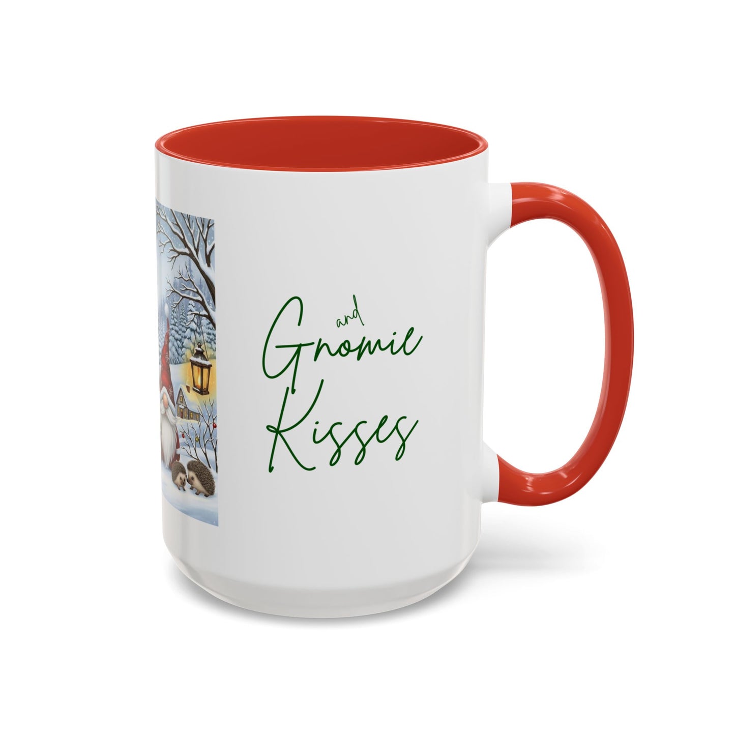 Holiday Wishes & Gnomie Kisses Christmas Mug - Festive Gnome Holiday Cup, 11 oz, 15 oz