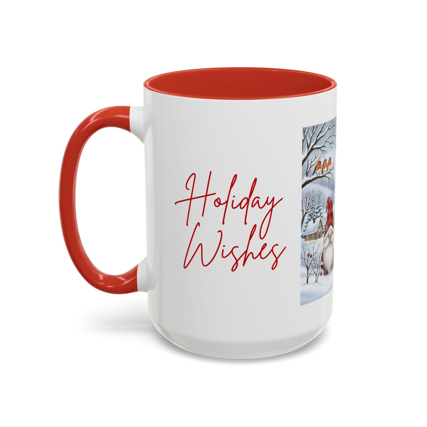 Holiday Wishes & Gnomie Kisses Christmas Mug - Festive Gnome Holiday Cup, 11 oz, 15 oz