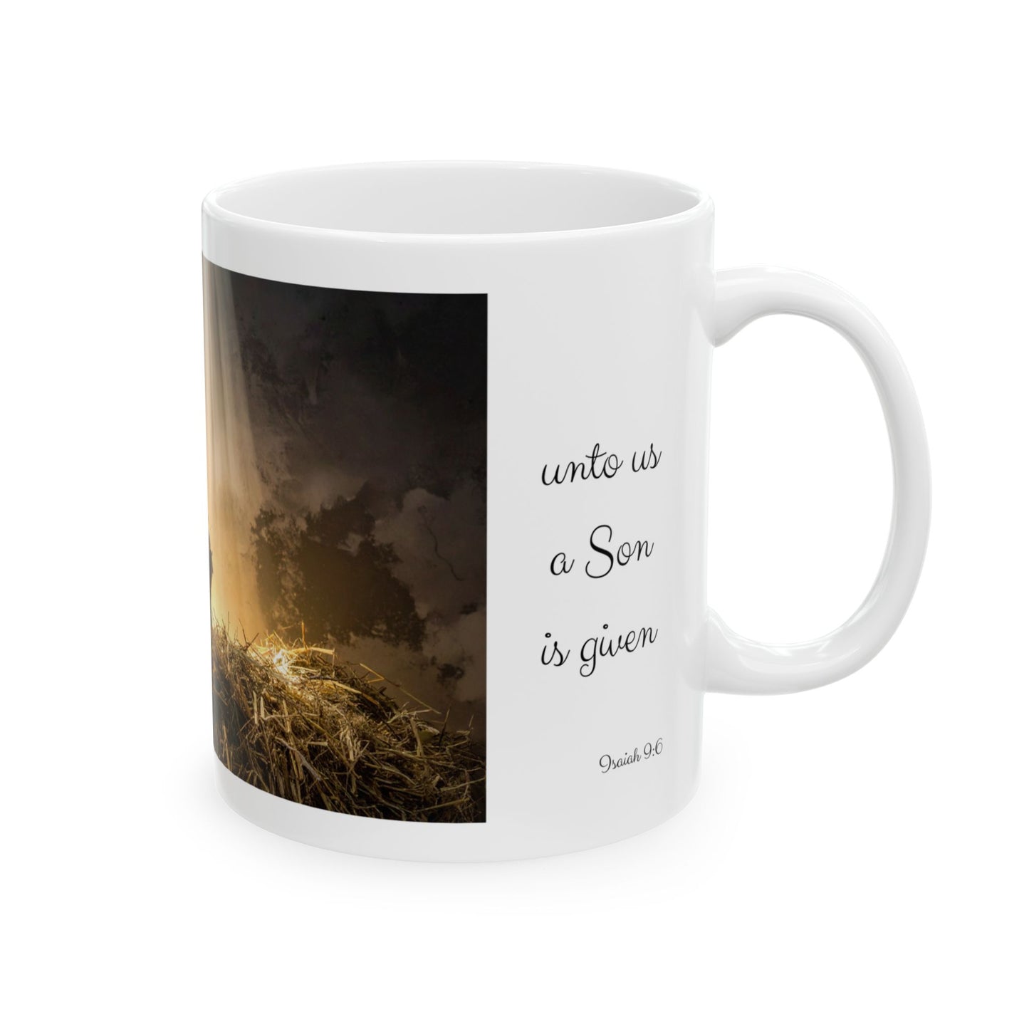 For Unto Us A Child Is Born Christmas Mug - Isaiah 9:6 Nativity Cup, 11 oz
