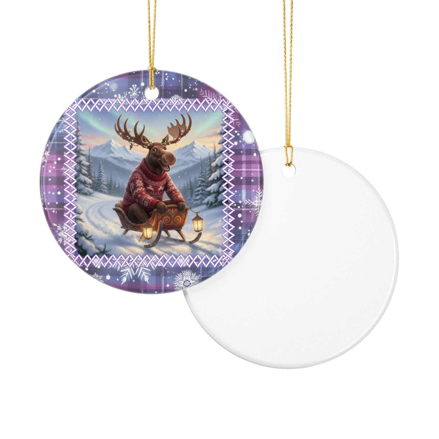 Whimsical Moose Sleigh Ride Christmas Ornament - Winter Wonderland Ceramic