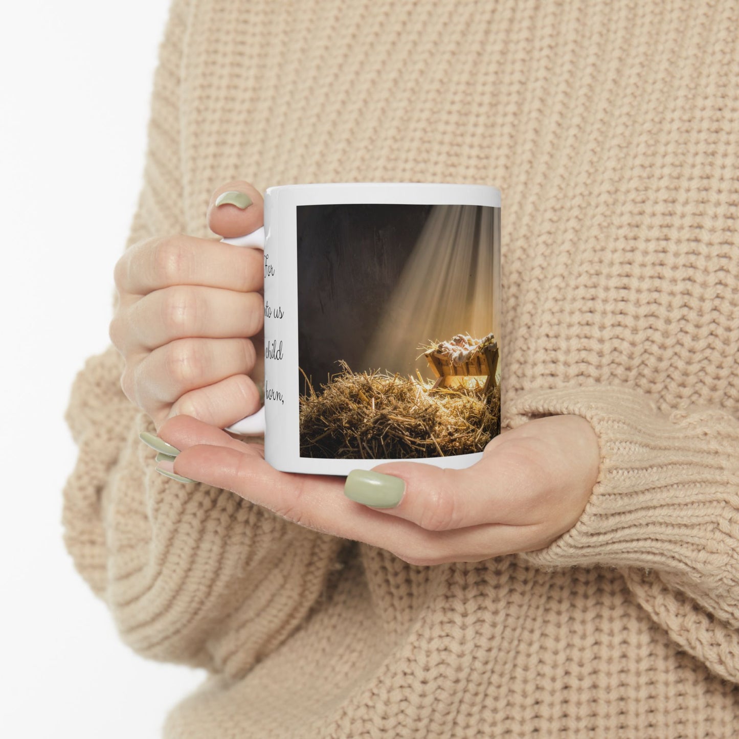 For Unto Us A Child Is Born Christmas Mug - Isaiah 9:6 Nativity Cup, 11 oz