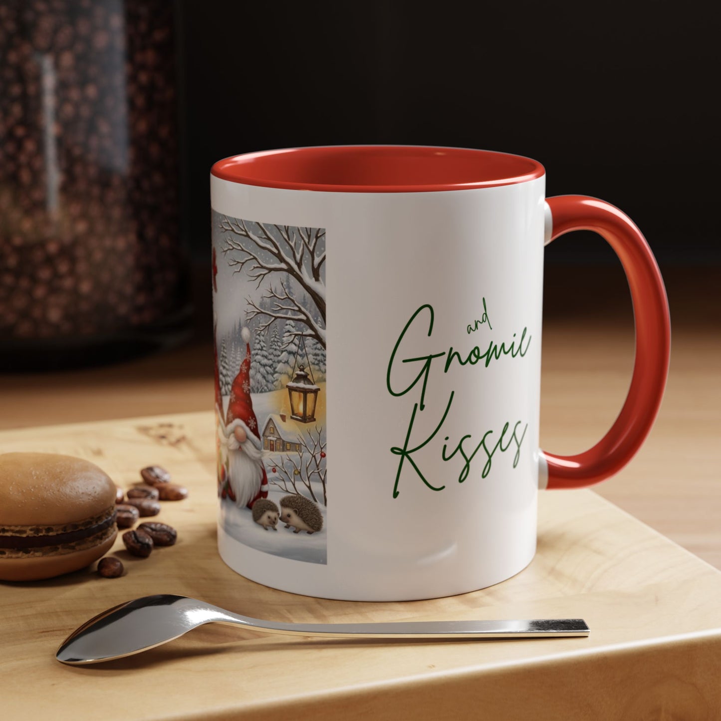 Holiday Wishes & Gnomie Kisses Christmas Mug - Festive Gnome Holiday Cup, 11 oz, 15 oz