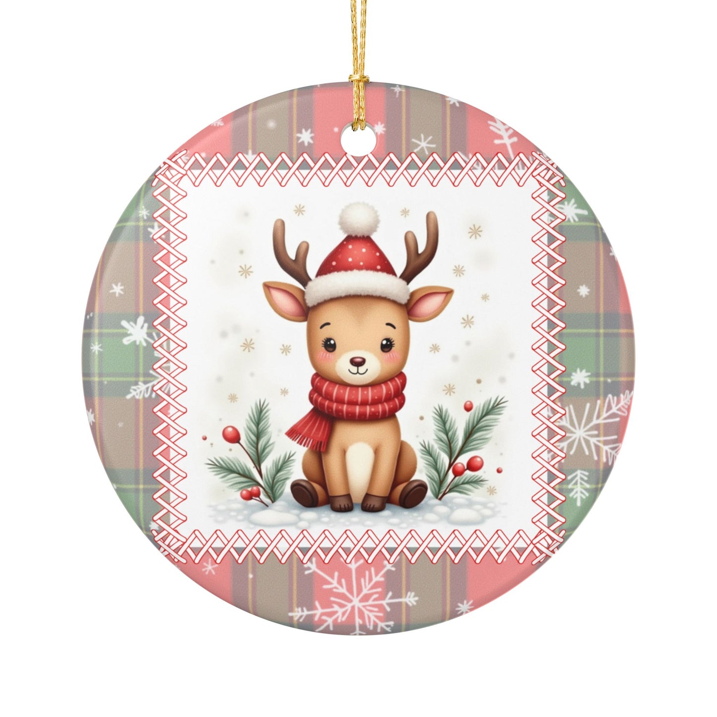 Baby Reindeer Christmas Ornament - Whimsical Winter Woodland Ceramic Decoration