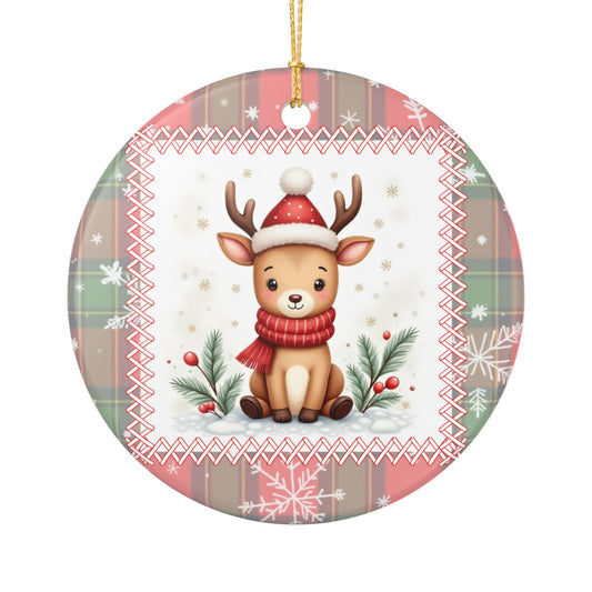 Baby Reindeer Christmas Ornament - Whimsical Winter Woodland Ceramic Decoration
