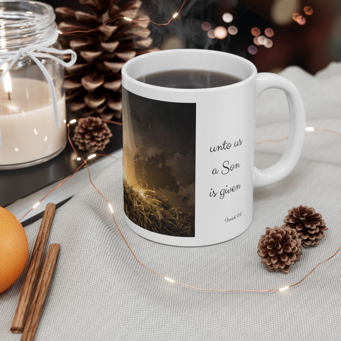 For Unto Us A Child Is Born Christmas Mug - Isaiah 9:6 Nativity Cup, 11 oz